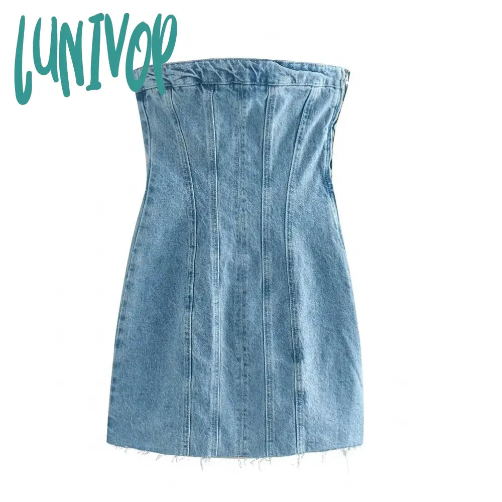 Lunivop 2024 Denim Mini Dress Women Fashion Slim Backless Strapless Sleeveless Sexy Bodycon Dresses Summer Causal Party Mini Dress