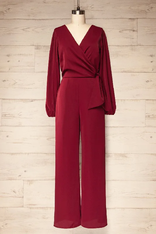 Nantwich Burgundy | Silky Long-Sleeved Jumpsuit